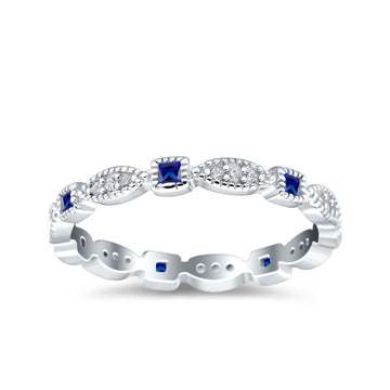 Full Eternity Stackable Ring Wedding Band Round Simulated Blue Sapphire CZ 925 Sterling Silver (3mm)